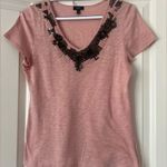 Talbots  Top Womens Pink Slub Burnout Beaded Deep V Neck Short Sleeve Photo 0