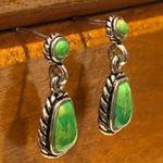 Sterling Silver BARSE Green Turquoise Rope Framed Pierced Drop Dangle Earrings Photo 2