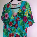 Susan Graver  QVC Size L Liquid Knit Faux Wrap Dress in Green Tropical Photo 2