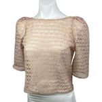 American Apparel Beige Tan Sheer Lace Puff Sleeve Boat Neck Crop Top Blouse XS Photo 0