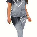 Ombré Women's 2 pc Set gray black with white hearts 🤍 BNWT Size L Photo 2