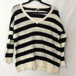Madewell  Striped White Black Knit V-Neck Sweater Womens XS Slouchy Oversized Photo 1
