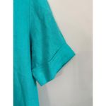 Chico's  Linen Shirt Dress Sz 3 /16 Turquoise Short Sleeve Collared Button Front Photo 3