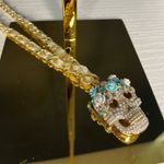 Betsey Johnson New Aurora Borealis Crystal Skull Day Of The Dead Necklace NWT Photo 1