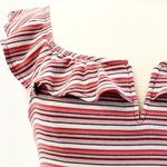 Aeropostale Womens L Mini Dress Ribbed Stripe Ruffle Flounce Salmon Pink White Photo 5