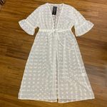 Elesol White Dotted Sheer Swim Cover Up Women Size Small Ruffle Sleeve Tie Waist Photo 0