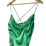 ZARA  Safia Dress Micro Mini 70s Inspired Criss Cross Straps Abstract Green Small Photo 4