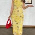 ZARA yellow floral mesh criss cross back midi dress BLOGGERS FAVORITE!! NWT Photo 3