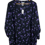 Catherines NWT Butterfly Button Down Shirt 3X Roll Tab Sleeve Lightweight Boho Photo 0