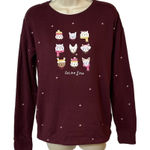 LC Lauren Conrad Lauren Conrad Feline Fine Cat Sweatshirt Womens S Burgundy Cozy Lounge Chic Photo 0