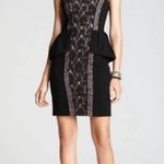 BCBG Max Azria Lilou Black Lace Illusion Peplum Sheath Dress Size 4 Cocktail Photo 0