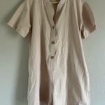 Beige Casual Button Down Short Sleeve V Neck Jumpsuit Small New Tan Photo 2