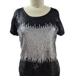 VTG INC international concepts Sequin front Cold Shoulder Top Black/Silver M Black Size M Photo 0