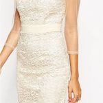 Little Mistress  ASOS Women's Sheer Sleeves Laced Mini Formal Dress Cream Size 6 Photo 2