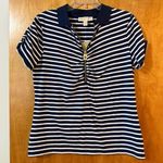 Michael Kors Michael  Women’s Navy White Striped Half Zip Polo Shirt NWT Large Photo 0