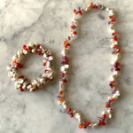 Honora White Petal Keshi Pearl And Gemstone Necklace And Bracelet Set Amethyst Red Photo 0