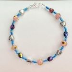 Handcrafted Pink Blue & Silver Hearts Beaded Bracelet Photo 0