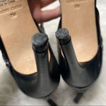 BCBGMAXAZRIA Parry Metal Grommet Leather Stiletto Sandals Size 7 Black Silver Photo 13