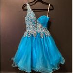 Sherri Hill Short Turquoise One Shoulder Prom glam Homecoming Balloon Dress 4 Photo 1