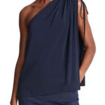 Halston Heritage Halston Nathalie Jersey Draped One Shoulder Navy Top XL Photo 4