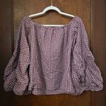 Anthropologie Guest Editor Puff Sleeve Purple Gingham Plaid Shirt Photo 2