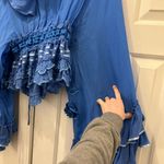 Free People x Fillyboo Lotus Ruffles Buttondown Ribbon Trim Mini Dress Tunic Blue Size XS Photo 13