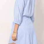 Evereve  Dress Womens Small Blue White Striped Maisy Tie Waist‎ Button Down New Photo 0