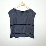 Frye Women Square Neck Blouse Blue & Gray Striped Top Short Sleeve Size S Photo 1