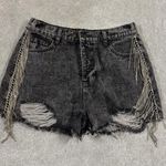 savannah jane rhinestone fringe shorts Black Button Fly NWT distressed Size M Photo 0