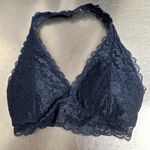 Gilly Hicks  Navy Blue Lace Wireless Padded Floral Halter Bralette - Size Small - EUC Photo 0