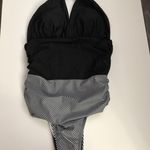 Black/White Halter Striped One Piece Bathing Suit Black Photo 0