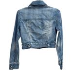 White House | Black Market WHBM Ruffle Feminine Bedazzled cropped denim jacket Photo 5