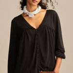 Lucky Brand  Sandwash Button Front Babydoll Blouse Jet Black XL NWT Photo 0
