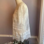 White House | Black Market ivory lace top with scalloped short sleeves and hem S Photo 3