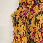 Haute Hippie  Mustard Yellow Floral Print Halter Smocked Boho Blouse L Sleeveless Photo 2