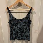 Alex Evenings Vintage 90s sparkle swirl slinky scoop neck tank top cami jersey knit holiday Photo 3