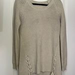 Pink Rose  Beige Sweater with Lace-Up Sides Photo 0