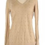 Michael Kors Beige Gold Studded V Neck Long Sleeve Cotton Sweater Photo 0