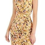 Kasper  abstract print gold ring side gather sheath dress size 14 Photo 0