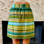 Loft Ann Taylor Petite Cotton Striped Miniskirt Mini Skirt Olive Green / Blue Photo 3