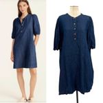 J.Crew ‎ Puff-sleeve Denim Popover Dress Shift Dark Wash Blue Size XL Photo 1