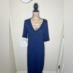 Lou & grey NTM:  Heathered Navy Blue Short Sleeve Maxi Dress with Slits Size M Photo 4