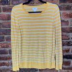 Old Navy Mustard Yellow White Striped Lightweight Knit Sweater Women's Small Photo 0