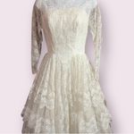 Vintage 50s Cupcake Lace Long Sleeve Cream Wedding Dress Size 6 Photo 1