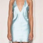 Mother of All Roxy halter mini drape silk light blue Dress medium Photo 0
