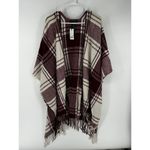 Banana Republic  Wrap Kimono Blanket Cashmere Blend Plaid Red Fringe Wine‎ New Photo 1