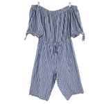 Blush Womens Hint of  Pinstripe Off Shoulder Chambray Jumpsuit Romper - Sz L Photo 1