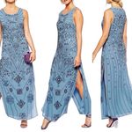 ASOS Blue Pink Beaded Mirror Embroidered Sleeveless Special Occasion Maxi Dress Size XS Photo 1