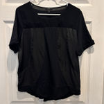 J.Crew Black Mixed Media Short Sleeve Top Size L Career Minimalist Neutral Photo 0