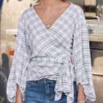 Sundance Dora Windowpane Check Gauze Wrap Top Billowy Balloon Sleeves Merium Photo 0